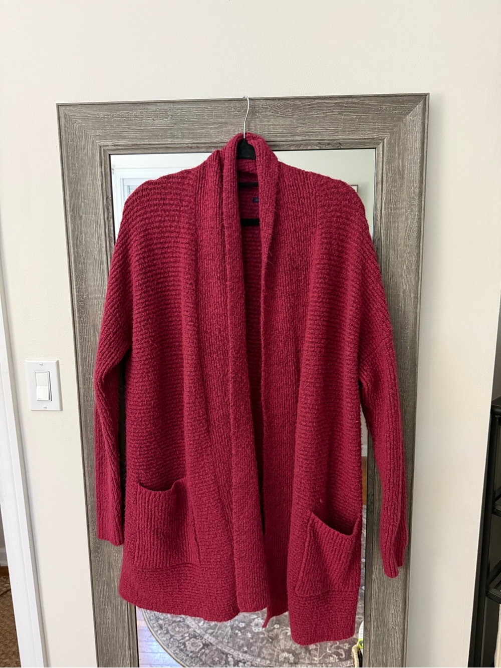 American Eagle Outfitters Open-Front Cardigan in Burgundy